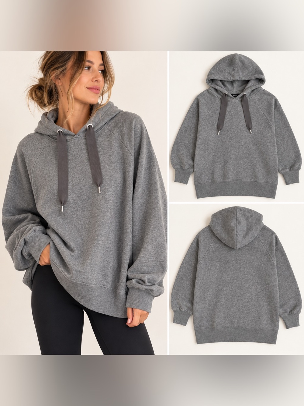 Aerie Oversized Gray Fleece Hoodie Ribbon Drawstring Women’s L